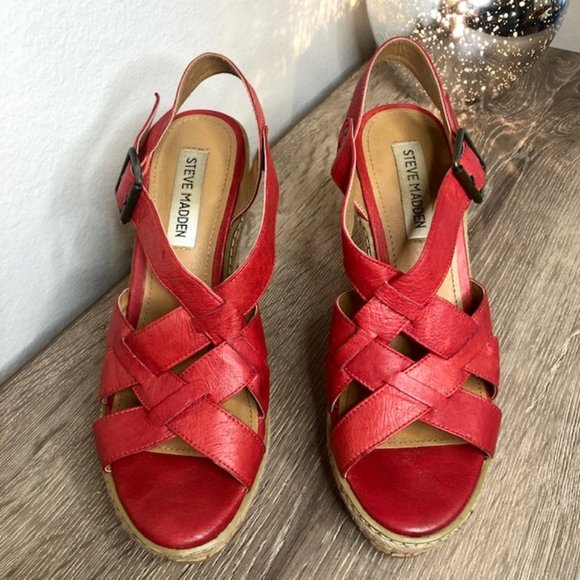 Steve Madden | Shoes | Steve Madden Pmalena In Red Leather Size 65 ...